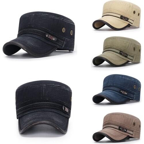 Vintage Washed Cotton Military Caps Solid Color Flat top Gorras Mens Adjustable Thicker Cap Autumn Winter Warm Hat sunshade caps