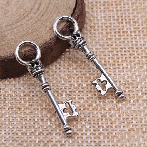 WYSIWYG 10pcs 34x8mm Key Crown Charm Crown Key Pendant Metal Key Pendants Vintage DIY Accessories For Jewelry Making