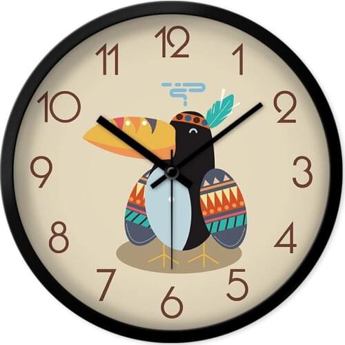 Funny Indian style lion toucan deer home wall clock Cute Cartoon childrens room wall clock