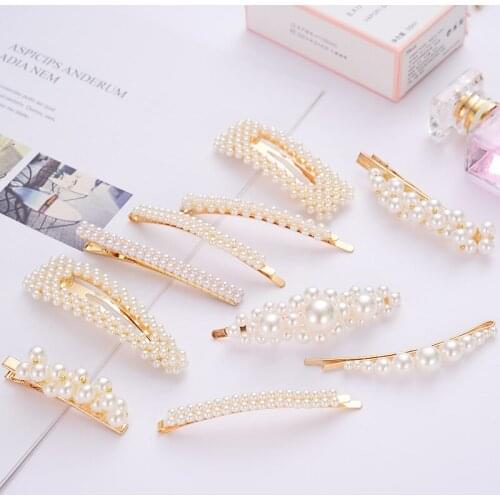 Fashion Woman Elegant Geometric Pearl Hairpins Pearl shape design cute Ladies Jewelry Alloy Hair Clips Accessories