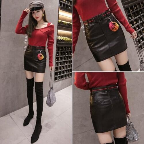 2020 PU leather short skirt womens autumn and winter new skirts high waist bag hips thin leather skirt