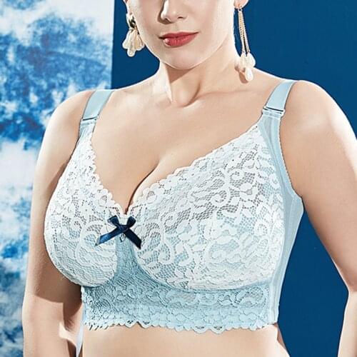Plus Size Womens Bras Full Coverage Soft Cups Non-Padded Big Underwear Lace Wireless Minimizer Floral Bralette B C D E F G H I