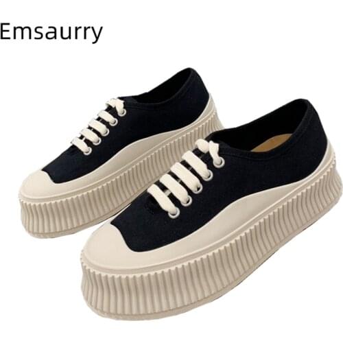 Fashion 2021 Canvas Casual Shoes Woman Flat Platform Mixed Color Cross-Tied Preppy Style Outwear Runway Zapatos Mujer