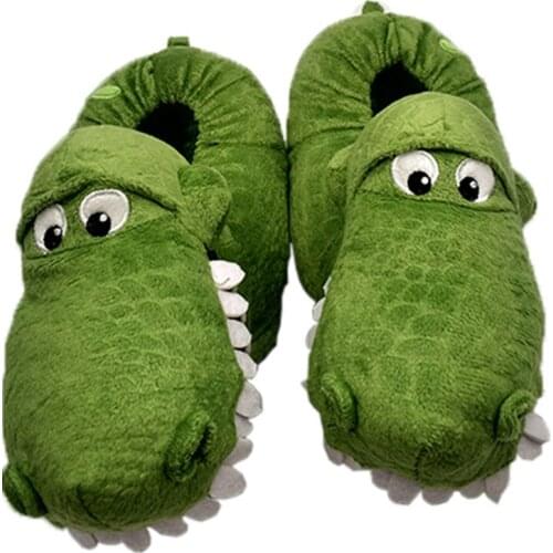 Women Winter Home Slippers Soft Warm Unisex Indoor Floor Shoes Funny Cartoon Plush Crocodile Design Cotton-padded Shoes