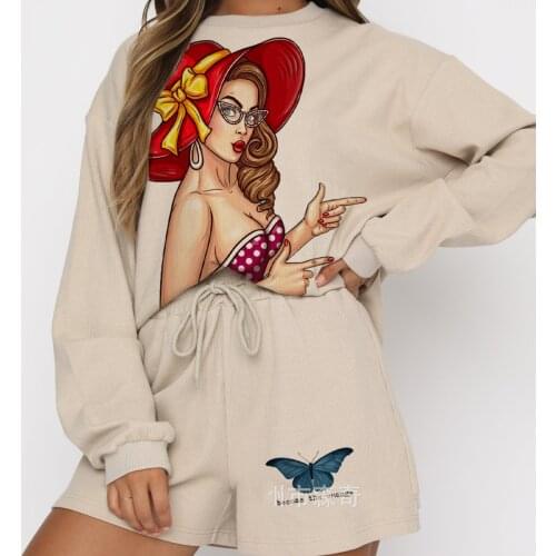 Chic Fun Girl Oversized Sweatshirt Two Piece Sets Women Casual Long Sleeve Tops+sweatpant Goth Streetwear Tracksuits 2021 Autumn