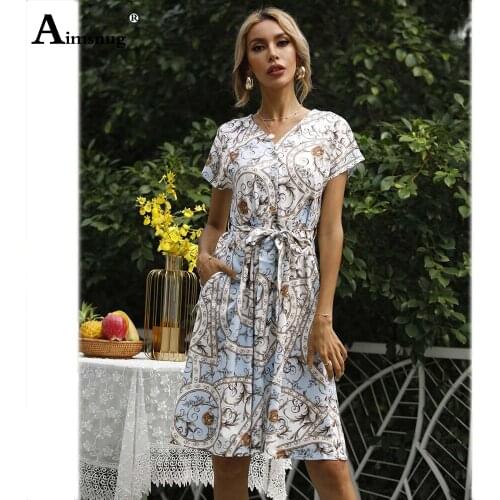 Women Patchwork Sashes Sweet Dress 2021 Ladies Bohemian Flower Print Dress Plus Size Female Knee-Length Dresses