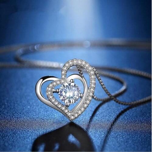 LUKENI 2019 Hot Sale Female Silver Clavicle Necklace Jewelry Charm Cubic Zirconia Heart Pendant Necklace For Women Accessories