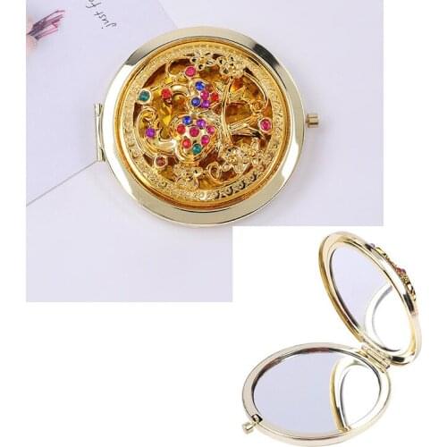 Chinese Style Gold Antique Flower Makeup Mirror Lace Hollow-out Metal Wedding Mirror Gift Cosmetic Artistic Mirror for Girls