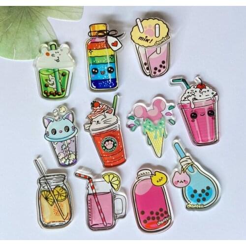 10Pcs/lot 3D Sweet Drink Cup Wish Bottles Planar Acrylic Food Home Decor Brooch Jewelry Making Accessories Wedding Crafts A70