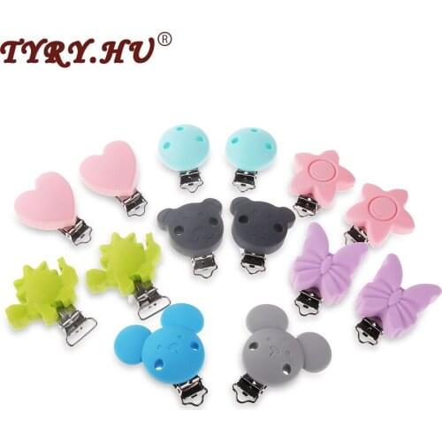 10Pcs Silicone Baby Pacifier Clip Teething DIY Baby Pacifier Chain Nipple Holder Bear/ Smile Star /Round Cartoon Types
