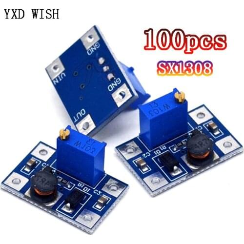 100pcs SX1308 DC-DC 2-24V to 2-28V Step Up Adjustable Power Module DC DC Step Up Boost Converter 2A SX-1308 for DIY Kit