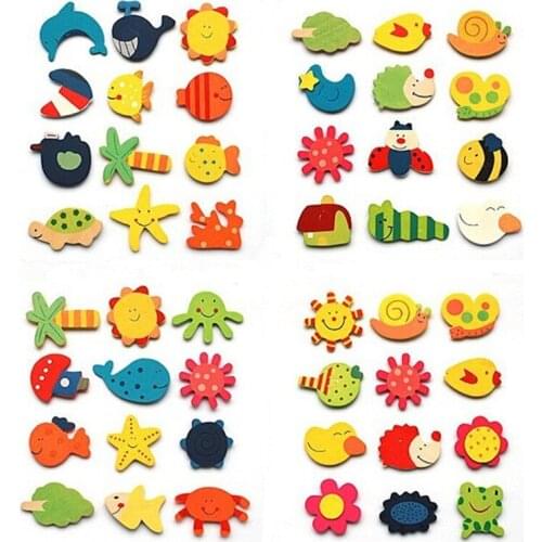 12Pcs/Lot Fridge Magnet Mixed Cartoon Stickers Wooden Educational Toy Kitchen Creative Kid Gift Hot Selling