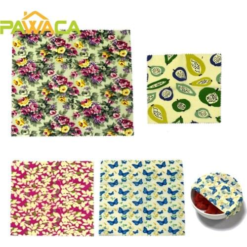 4PCS Reusable Beeswax Wrap Seal Food Fresh Keeping Wrap Lid Cover Stretch Vacuum Food Wrap Beeswax Cloth Food Preservation Tools