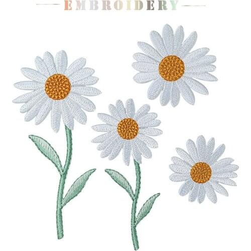 1 PCS White Sunflower Embroidered Iron On Patches for Clothes Dress Jacket Jeans Stickers Clothes DIY Patches for Clothing