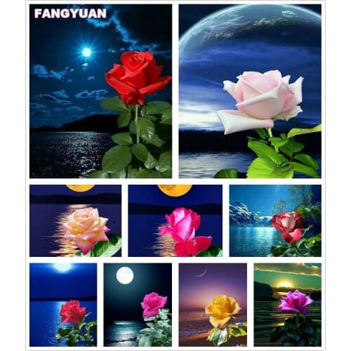 Full Drill Night Scenic 5D Diy Diamond Painting Accessories Moon Rose Sea Cross Stitch Kit Diamond Embroidery Mosaic Home Decor