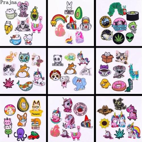 Prajna 8PCS Cartoon Animal Applique Embroidered patches On Kids Clothes Unicorn Cat kaola Patch Iron On Patches For Clothing DIY