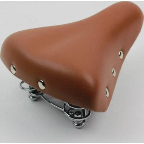 Q320 Free shipping Cycling Retro dead flying bicycle seat cushion spring seat commuter car Pu material brown Bicycle saddle