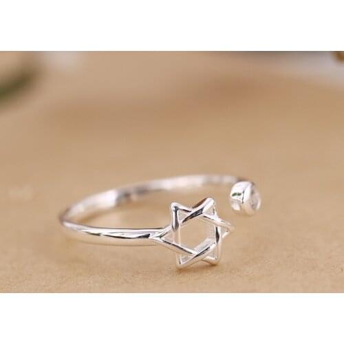 Bohemian Vintage Silver Color Crystal David Star Rings For Women Open Finger Rings