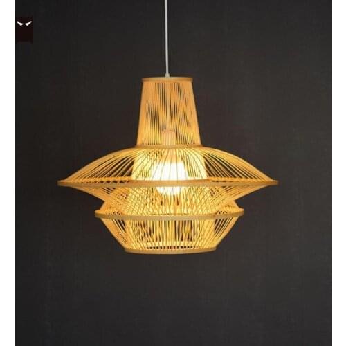 60x48cm Big Bamboo Wicker Rattan Bloom Pendant Light Fixture Nordic Scandinavian Chinese Aisan Hanging Ceiling Lamp for Foyer