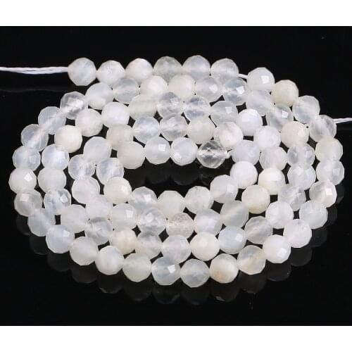 Natural Gem Stone White Moonstone Beads 4mm Faceted Round Loose Spacer Beads for Jewelry Making Necklace DIY Bracelet