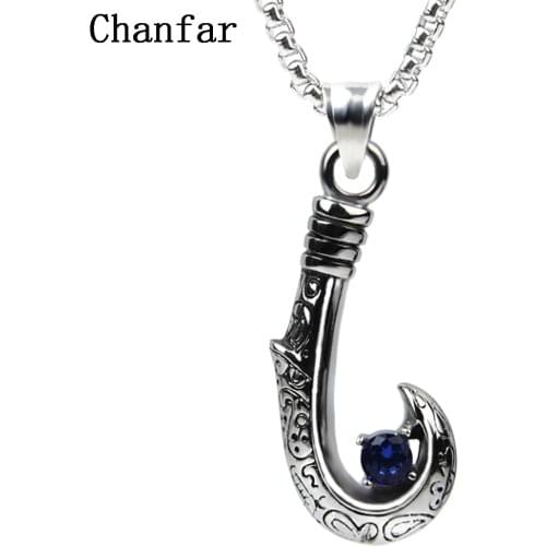 Chanfar Fashion Fishing Hook With Crystal Pendant Stainless Steel Necklace Long Chain Necklace Women Men Jewelry