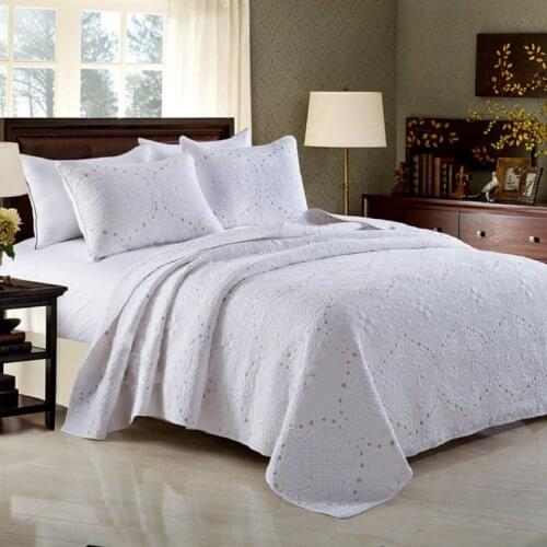 CHAUSUB Bedspread Quilt Set 3pcs Cotton Quilts For White Embroidered Quilted Bed Cover Sheets King Queen Size Coverlet Blanket