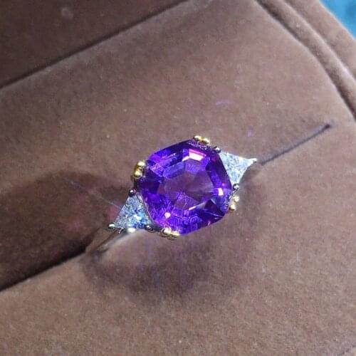 BLACK ANGEL New Deep Purple Zircon Ring Womens Temperament Imitation Amethyst Open Ring Inlaid Gemstone Silver Fine Jewelry