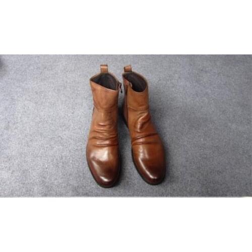 Spring Autumn Genuine Leather zip Wrinkled skin ankle boots Fashion falt dress shoes Round toe oxford