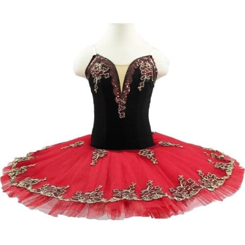 Girls Don Quixote black red pre-professional ballet tutu stage costume dress women&adult ballerina pancake tutu for kids