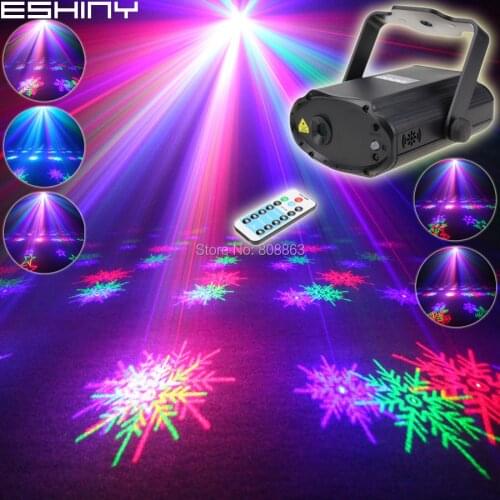 ESHINY NEW Remote MINI RGB Laser 6 snowflake Patterns Projector DJ Environment Dance Disco Bar Party Xmas Lighting Light T183D2