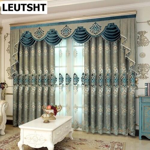 European Curtains for Living Dining Room Bedroom Luxury Gray Chenille High-end Valance Curtain Sheer Pelmet for Windows Drapes