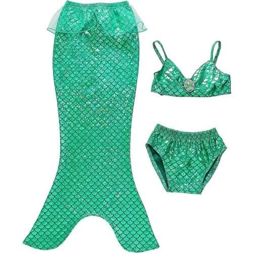 Girls Mermaid Swimsuit Bikini + Mermaid Skirt 3pcs Sets Summer Childrens Swimming Clothes Princess Cosplay Set Kids Beachwear