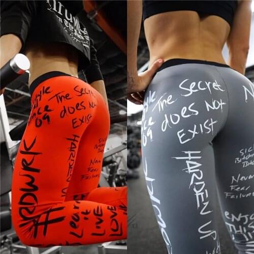 Fashion Women Letters Print Leggings Fitness Long Stretch Push Up Elastic High Waist Sportwear Workout Gym Leggings for Women