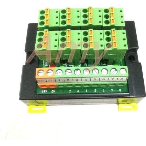 PLC terminal block module sensor 3 wire 8 bit input and output DIN rail spring wiring LED