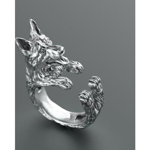 German Shepherd dog men rings silver plated animal fashion jewelry