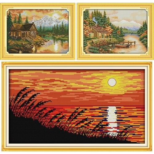 Afterglow of The Setting Sun Cross Stitch Kits 11CT 14CT Printed Pattern DMC Fabric on Canvas Chinese Embroidery Set Decorations