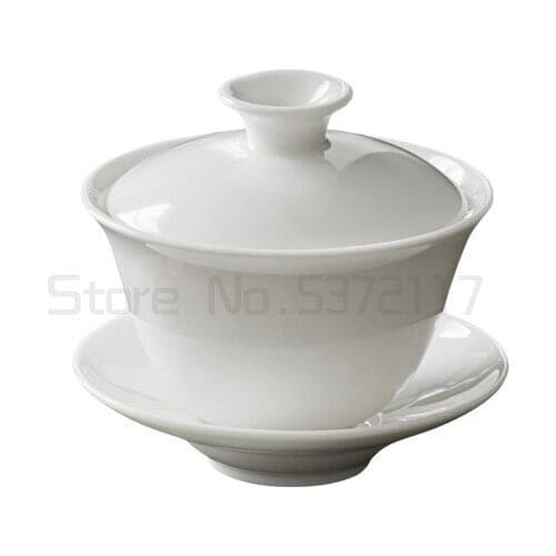 Jade Porcelain Cover Bowl Dehua Ceramic Whiteware Tea Set High-End Condensed Fat White Three-Force Bowl Cup with Cover Gaiwan
