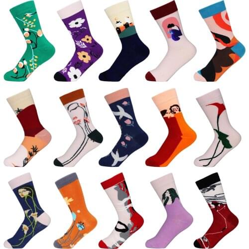 1 pair men women combed cotton socks cartoon animal geometric novelty funny Happy Hosiery Streetwear Skate Harajuku socks
