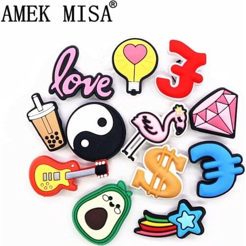 Novelty Cute Shoe Charms Accessories Diamond Flamingo Love Milk tea Shoe Buckle Decoration for croc jibz Kids X-mas Party Gifts