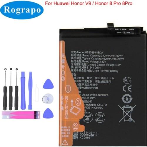 Original 4000mAh HB376994ECW Battery For Huawei Honor 8 pro / V9 DUK-AL20 DUK-TL30 DUK-L09 Cell Mobile Phone Batteries