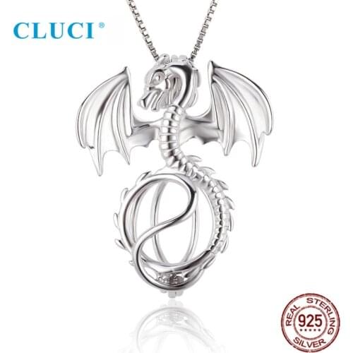 CLUCI Silver 925 Dragon Charms Pendant Jewelry for Women Real 925 Sterling Silver Charms Pendant Pearl Locket Jewelry SC072SB