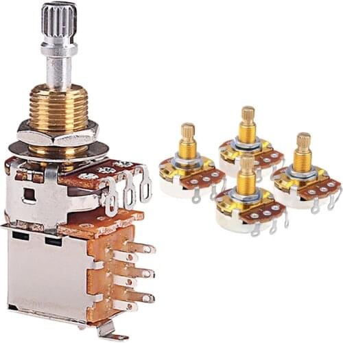 5 Pcs A500K Potentiometer Push Pull Switch Splined Dpdt Pot Shaft 25mm Electric Guitar Tone Volume Parts Guitar Parts