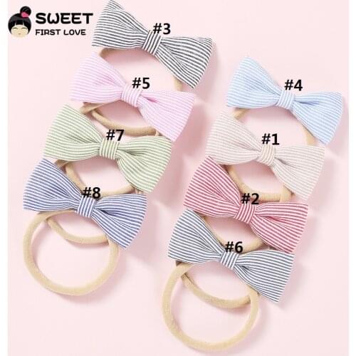 Handmade Stripped Bow Nylon Headbands Cute Kid Girls Head Wear Hair Accessories Elastic Nylon Bow-knot Hair band Hair Turban
