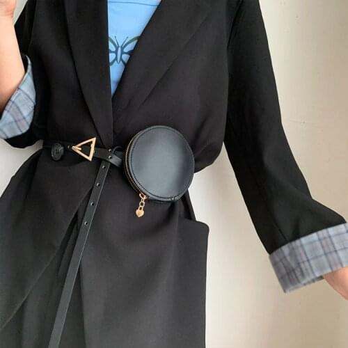 Fashion Leather Women Thin Belt With Bag Triangle Buckle Waist Strap Designer Ladies Girl Skirt Coat Dress Jeans Decoration