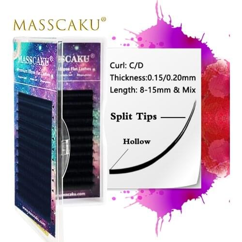 MASSCAKU sell 8-15mm & mix flat ellipse eyelash extensions individual softer eyelashes supplies ellipse lash for makeup
