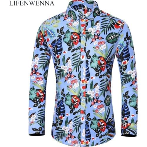 LIFENWENNA Flower Shirt Men Autumn Fashion Flower Printed Long Sleeve Shirts Mens Casual Floral Business Office Shirts 6XL 7XL