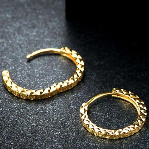 Pure 18K Yellow Gold Earrings AU750 Gold Flower 1cm Width Hoop Earrings For Women