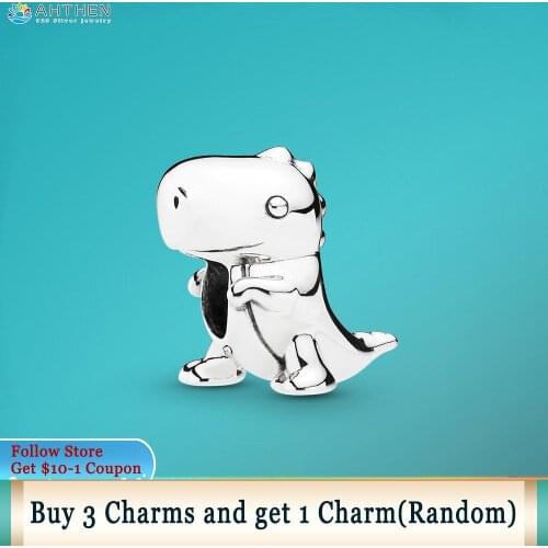Ahthen 925 Sterling Silver Beads Dino The Dinosaur Charms fit Original Pandora Bracelets for Women Jewelry Making Birthday Gift