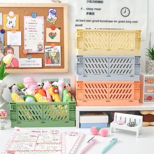 Cute Collapsible Storage Box Plastic Folding Basket Home Sundries Storage Supplies Utility Cosmetic Container Desktop Holder