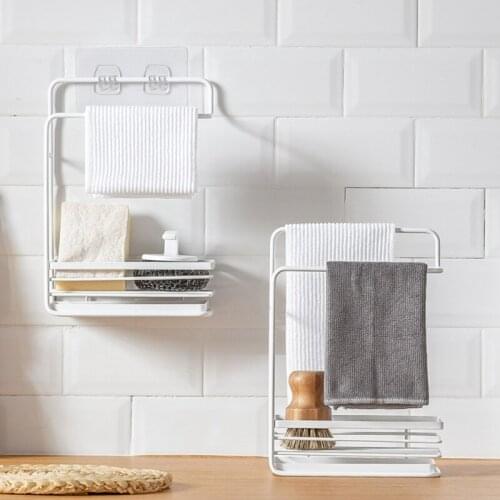 Towel Rag Cloth Storage Rack with Drain Pan Tray Dish Brush Holder Drain Shelf Sponge Organizer Adhesive Countertop